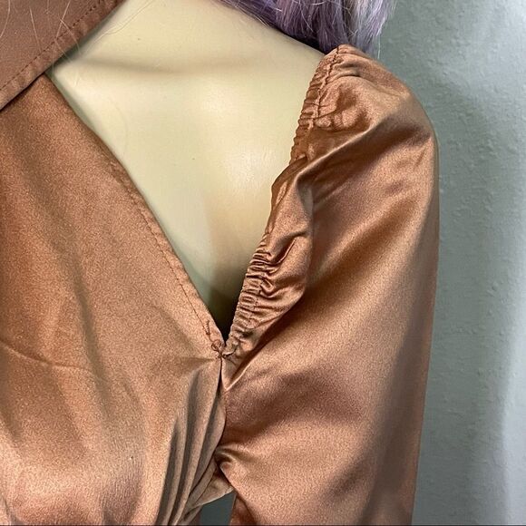 NWT Pretty Little Thing Chocolate Satin Corset Detail Cross Bust Jumpsuit Size 4 - Picture 5 of 16